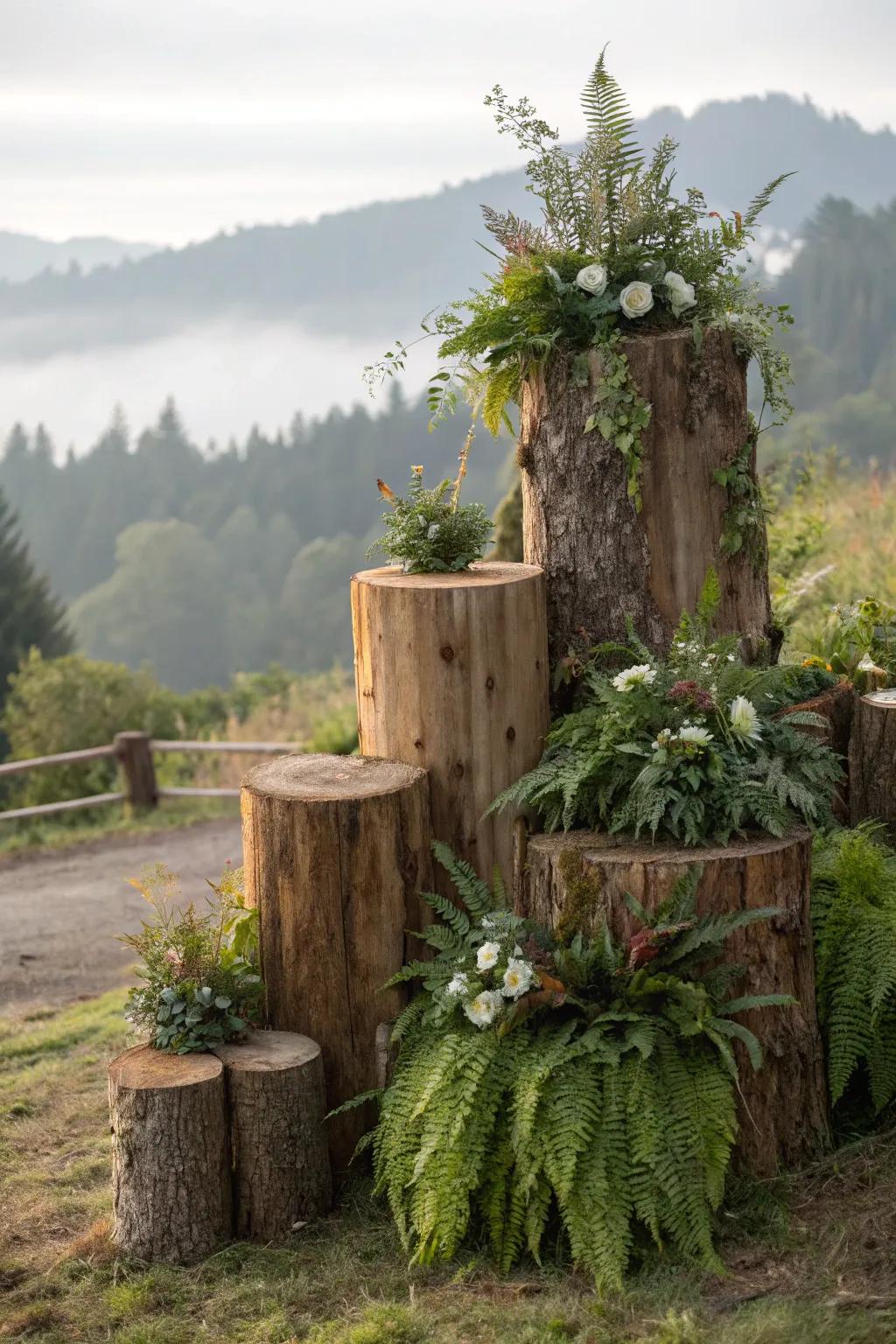 Timber stumperies act as a sanctuary for wildlife in the garden.