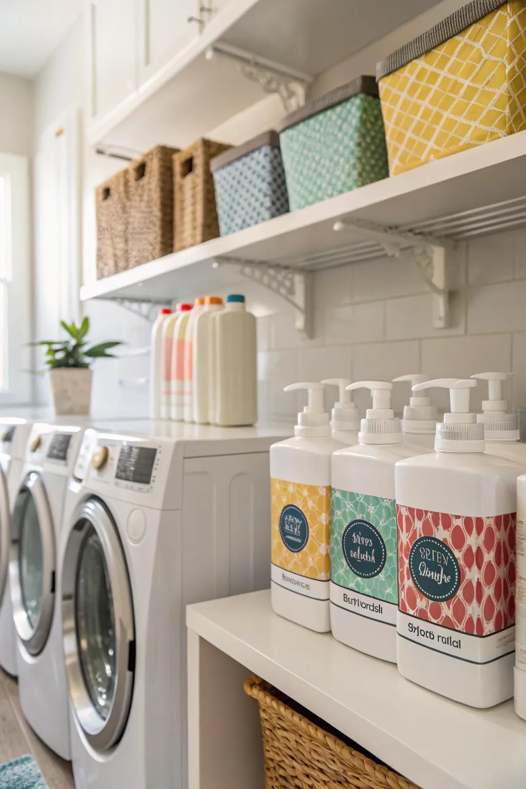 Decorative labels add a personal touch to your laundry dispensers.