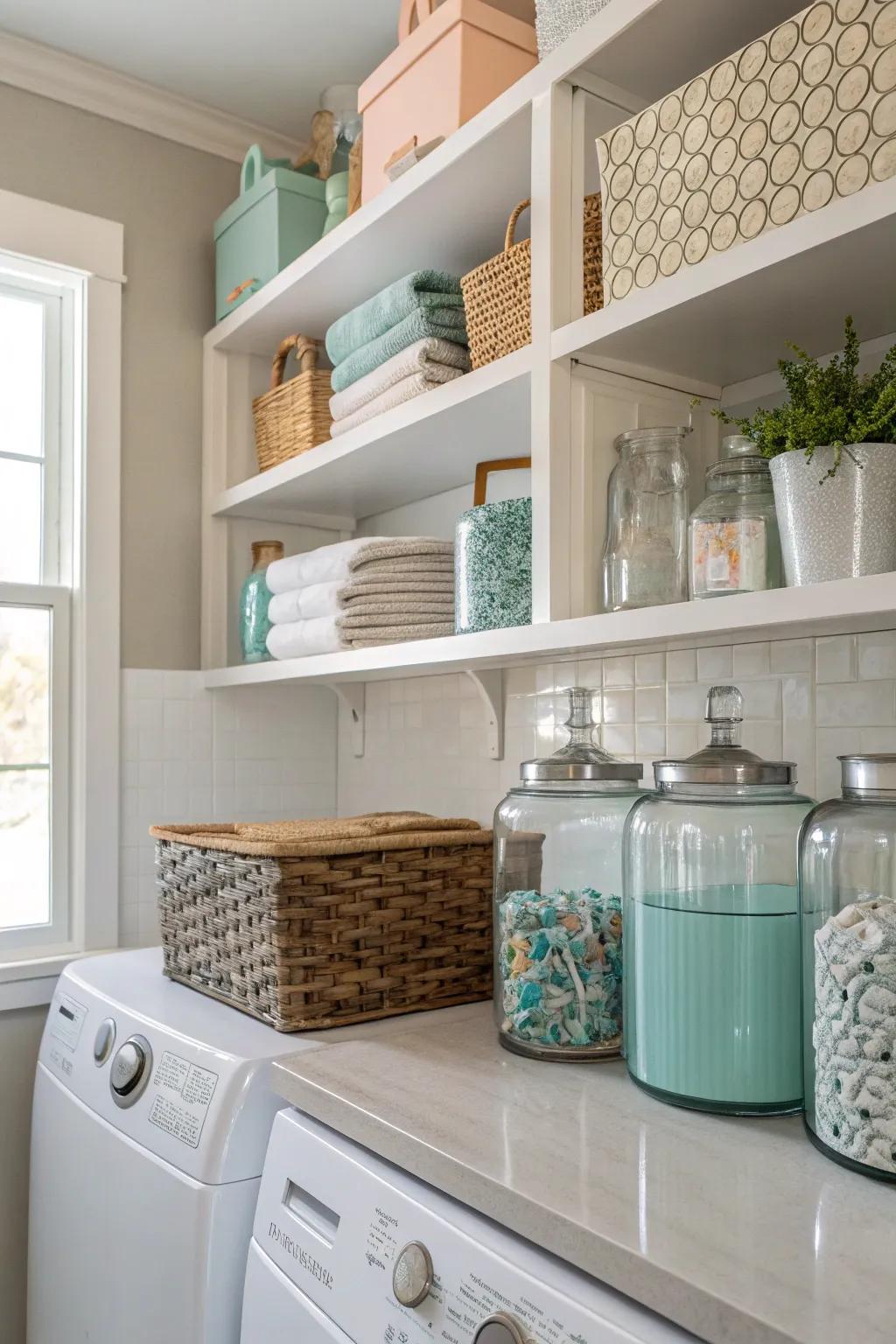 Elegant containers add sophistication and order to the laundry room.