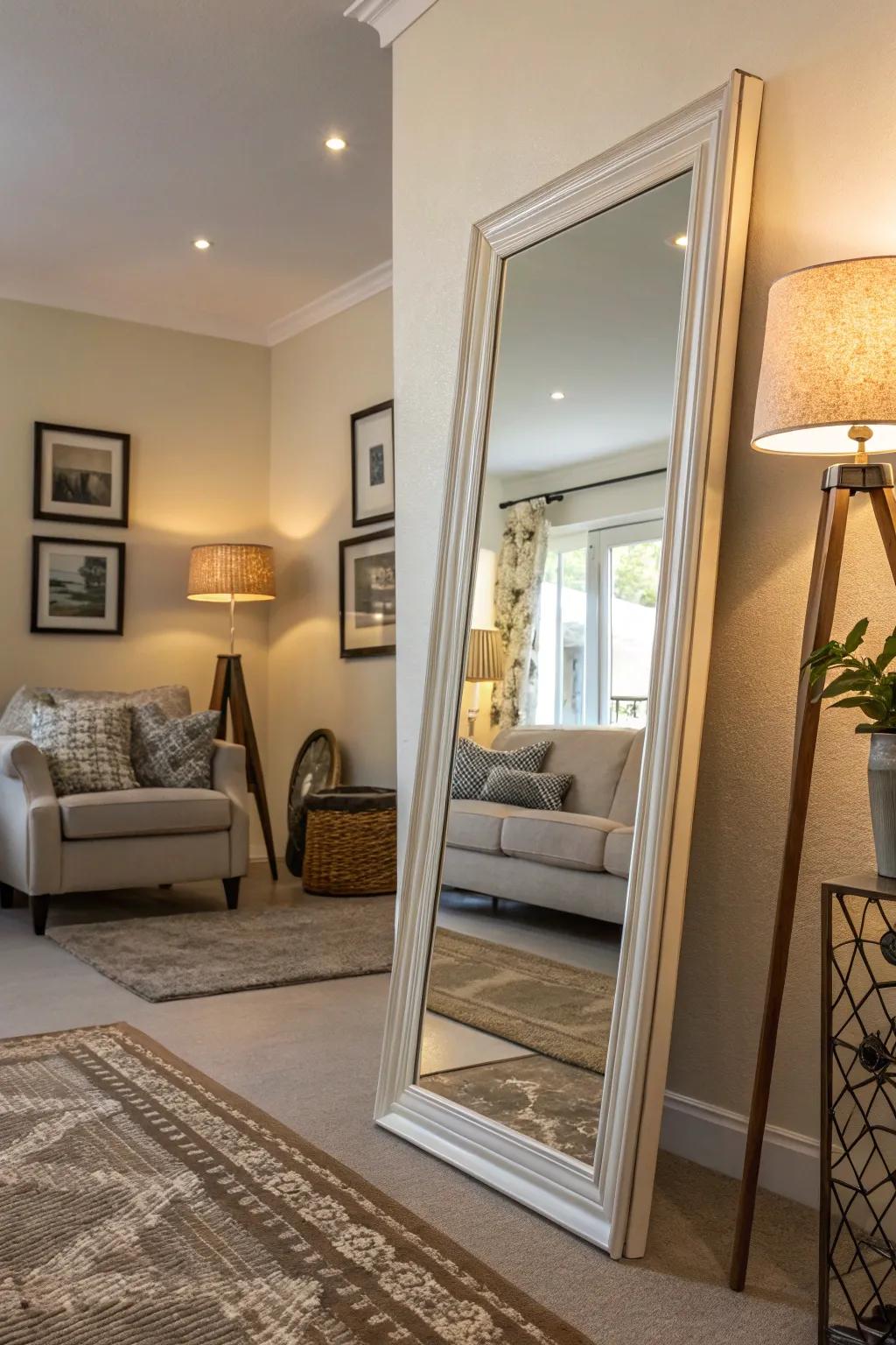 Leaning mirrors add relaxed elegance and depth.