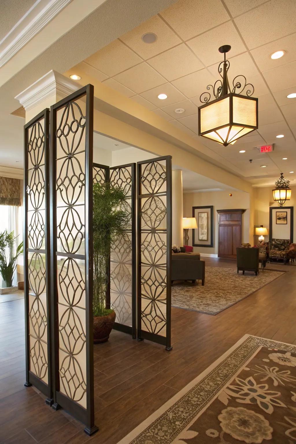 A structured lobby with creative dividers