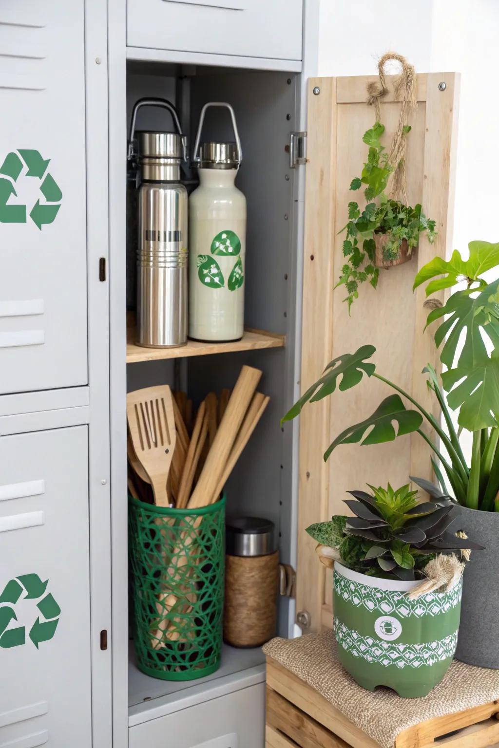 Choose sustainable d&eacute;cor for a stylish and environmentally friendly locker.