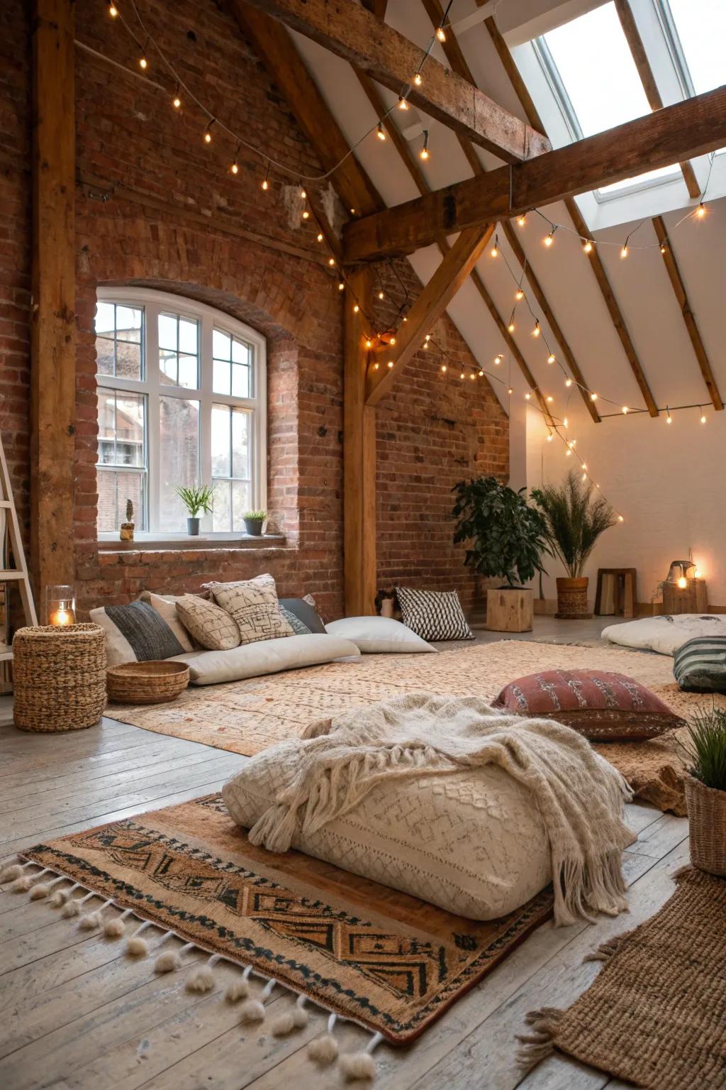 Layered textures adding warmth to the loft.