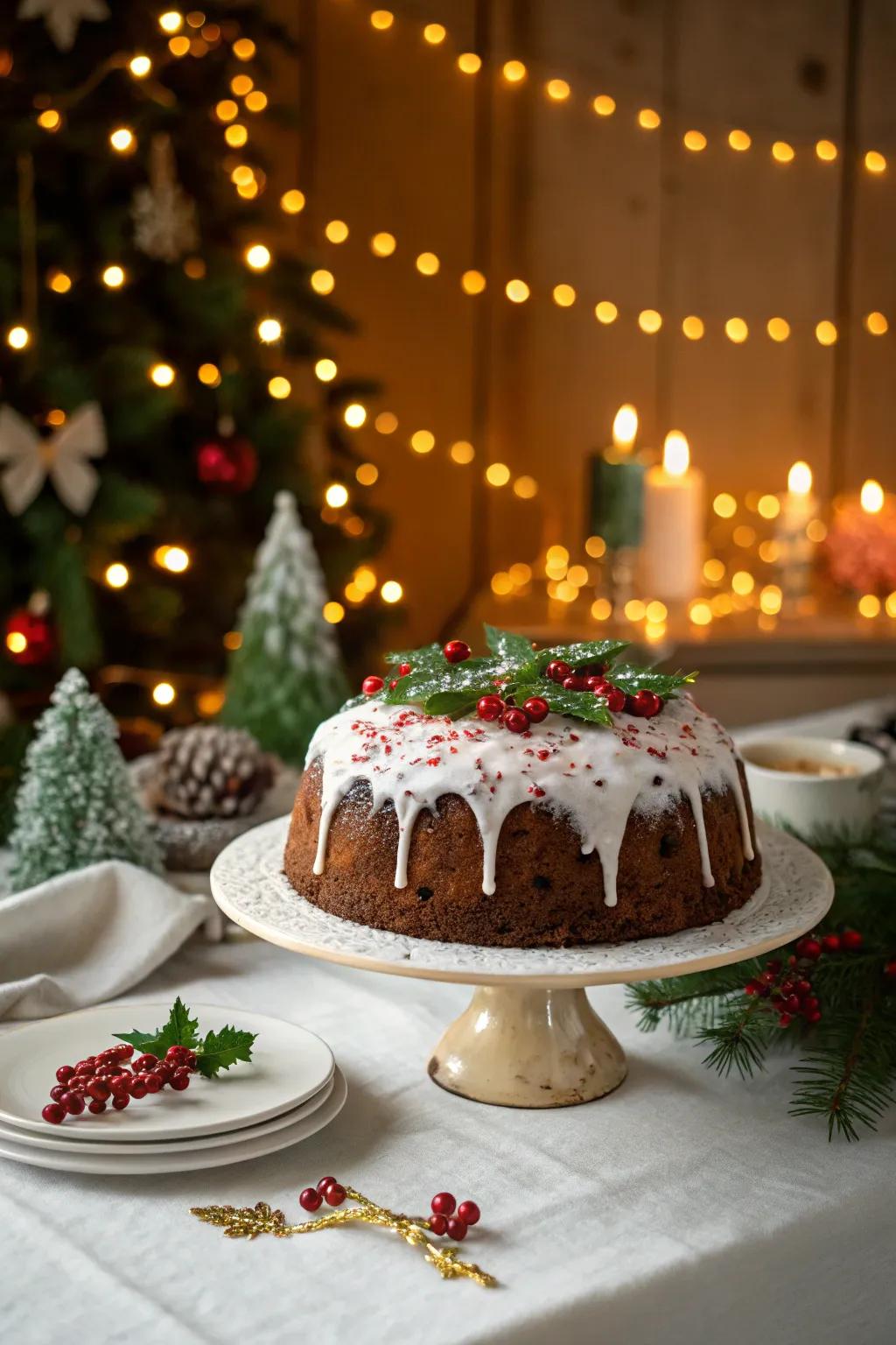 A yuletide cake showcasing consumable shimmer glamour
