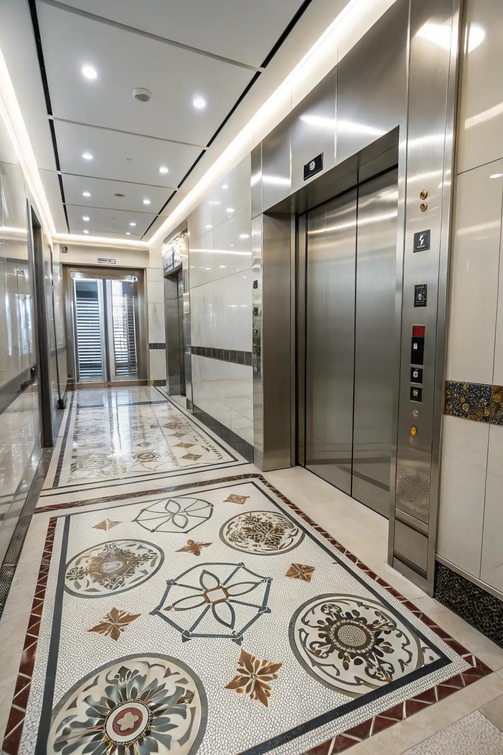 A cool elevator with a custom floor.