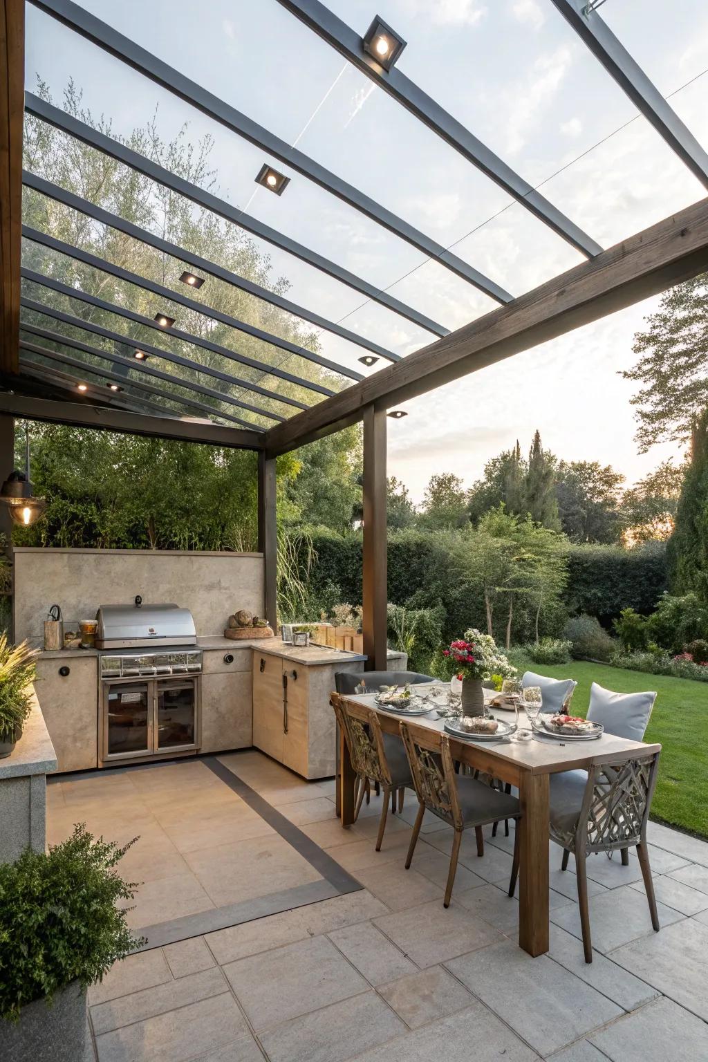 Pergola featuring a glass roof providing open spectacles.