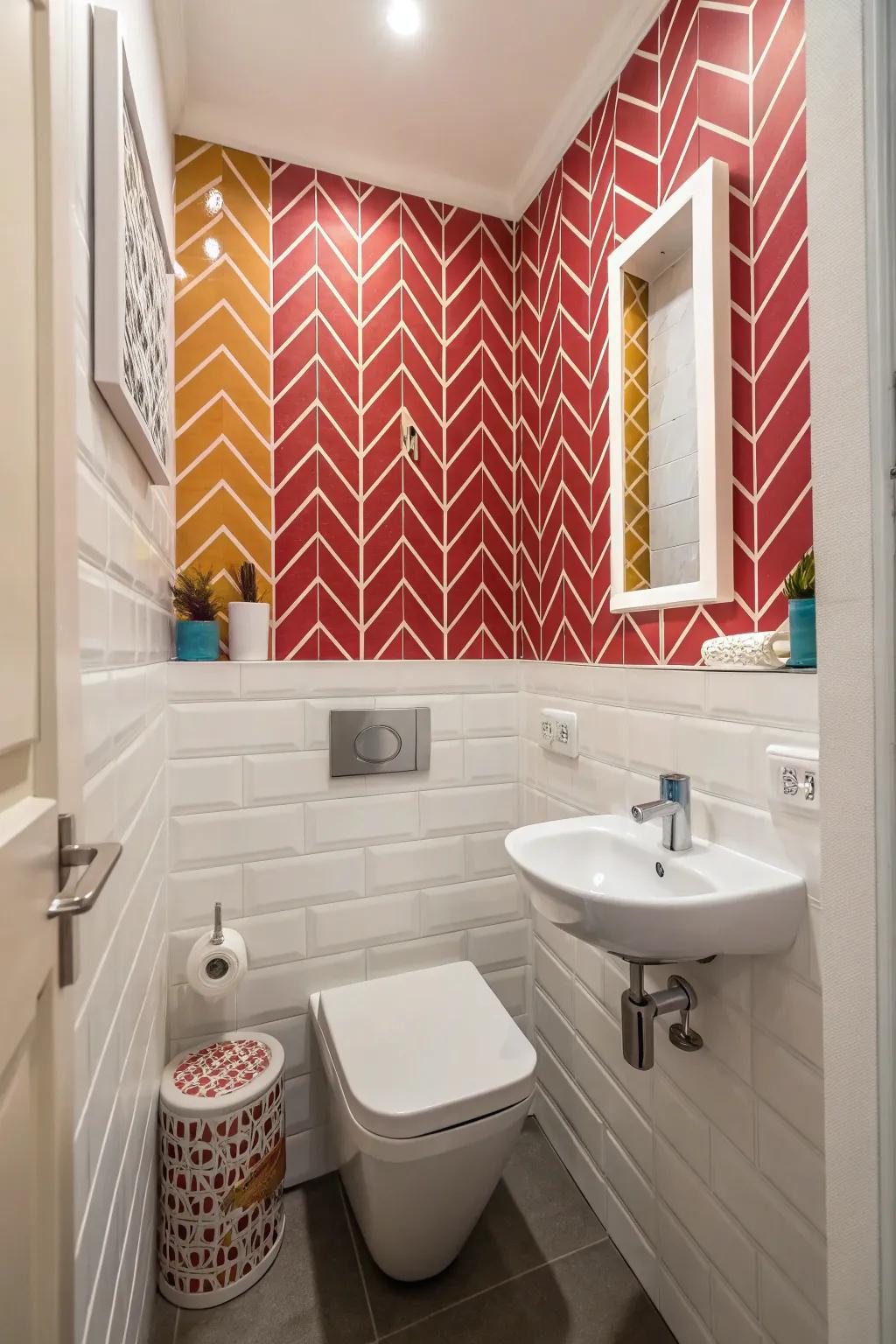 A highlight panel instills individuality within this compact bathroom.