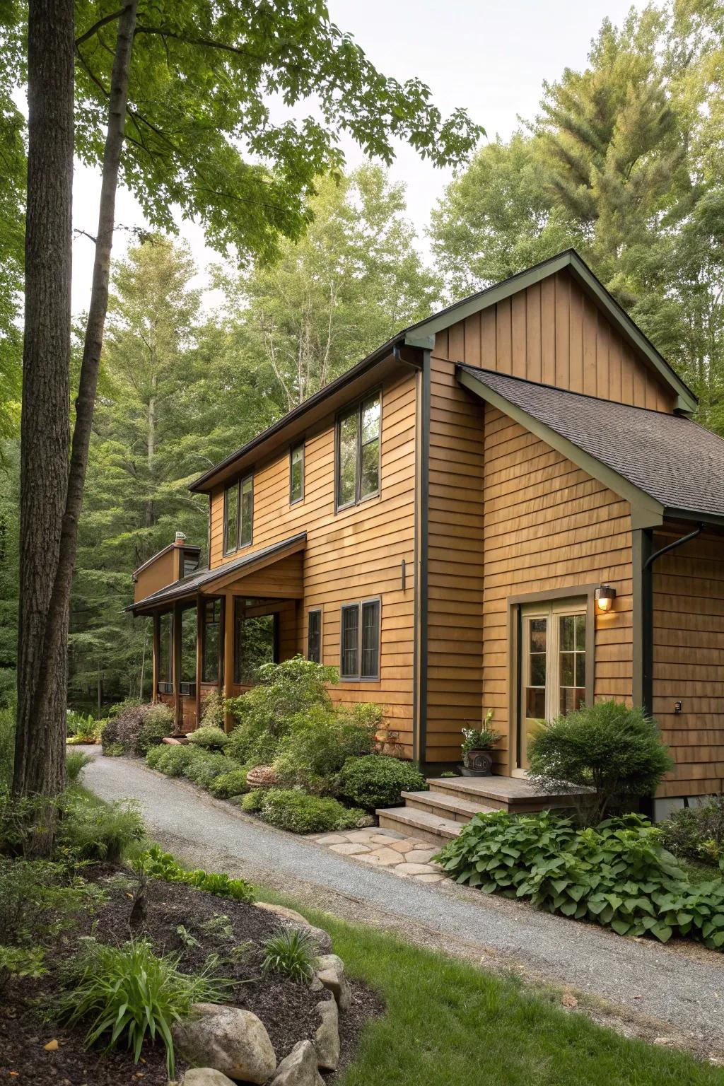 Harmonious blend with nature using vertical siding