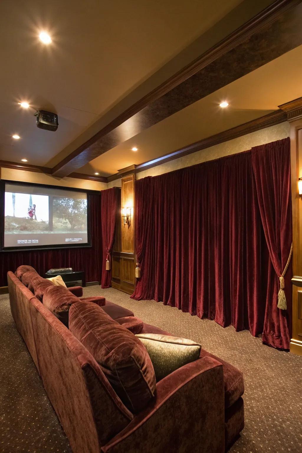 Luxurious drapes give an elegant feel to your film space.