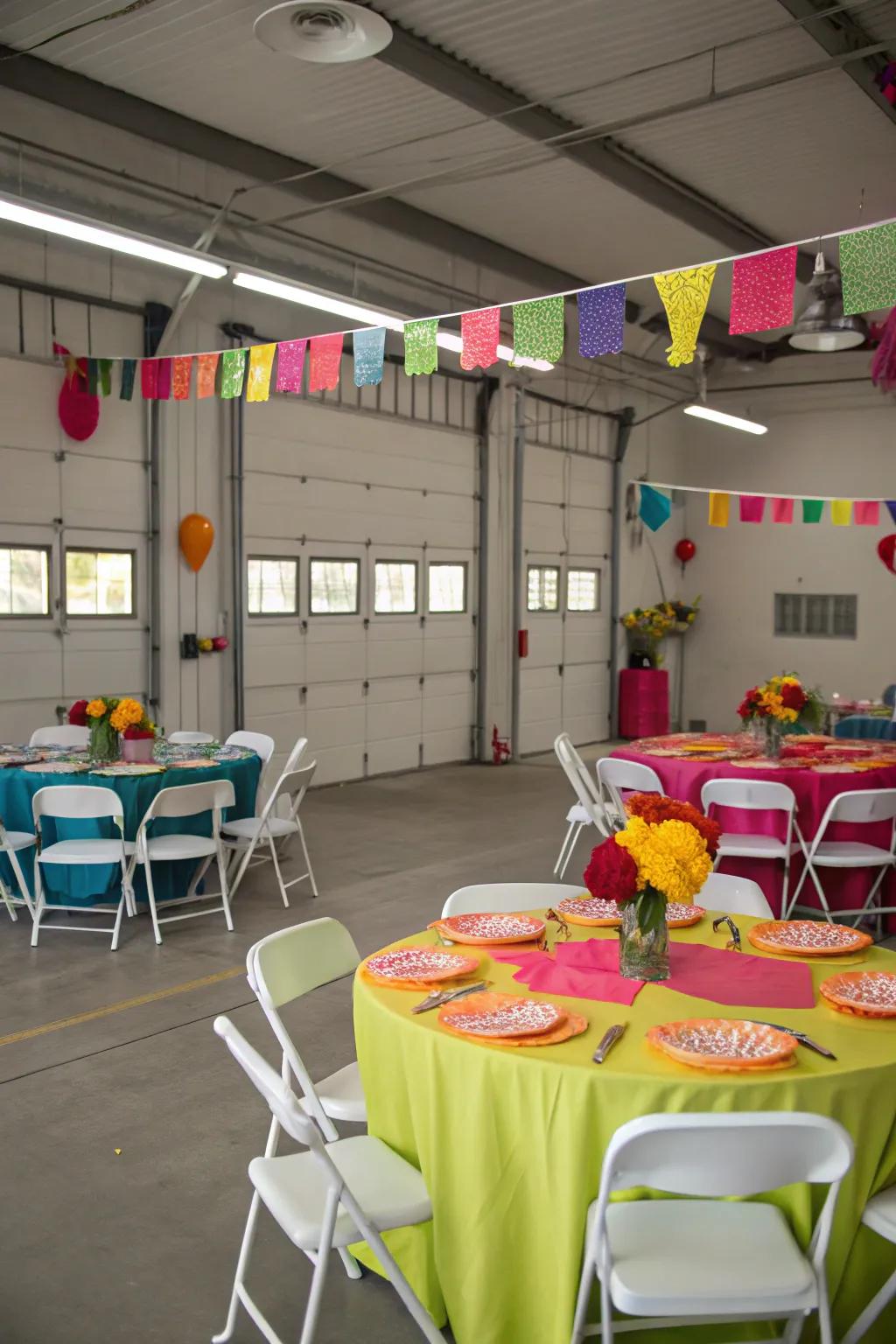 An event area created in a garage.