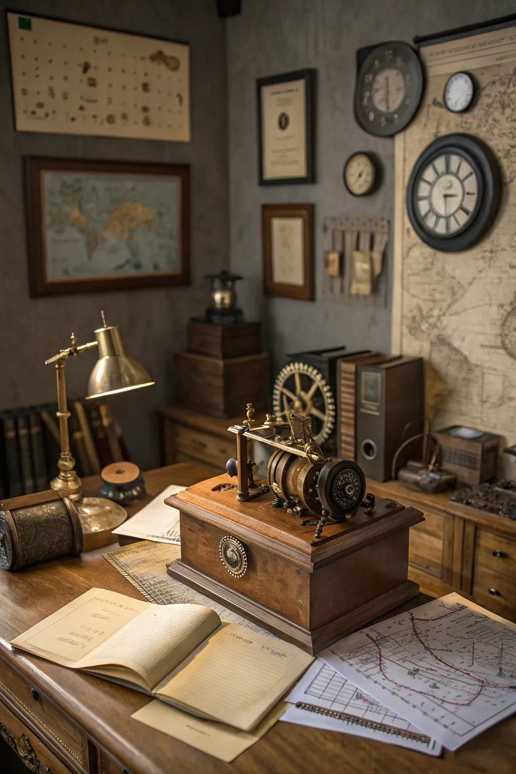 A steampunk-themed music box that combines fantasy and mechanics.