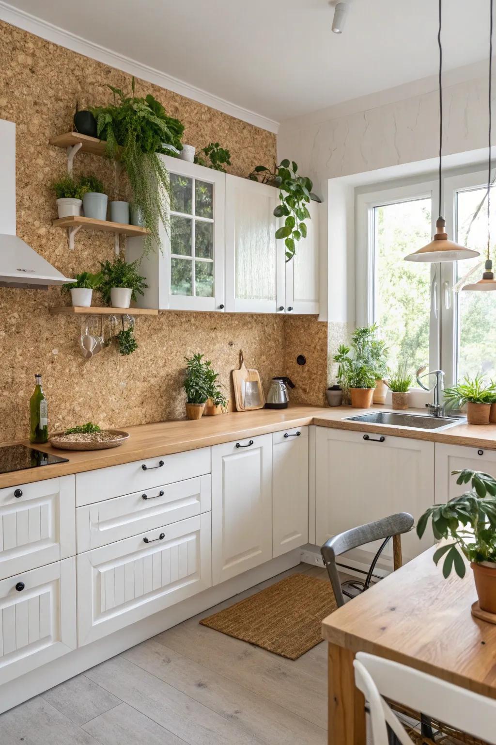 Bark panel backsplashes offer a sustainable and warm texture to kitchen spaces.
