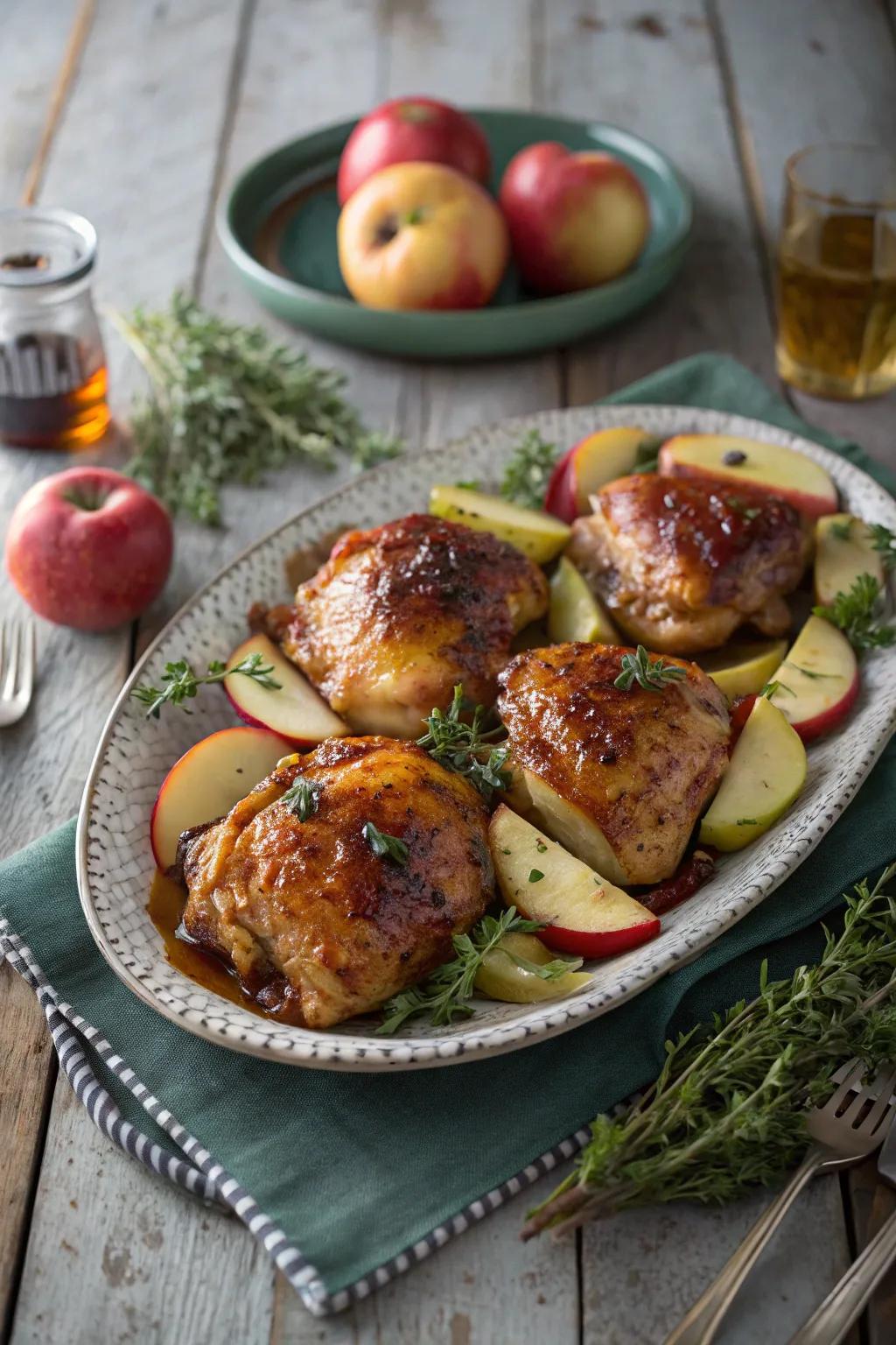 Cider glazed chicken thighs: A juicy and flavorful autumnal choice.
