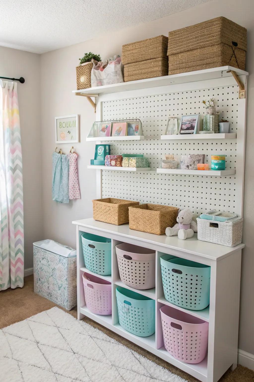 Pegboards extend versatile and creative stowage prospects.