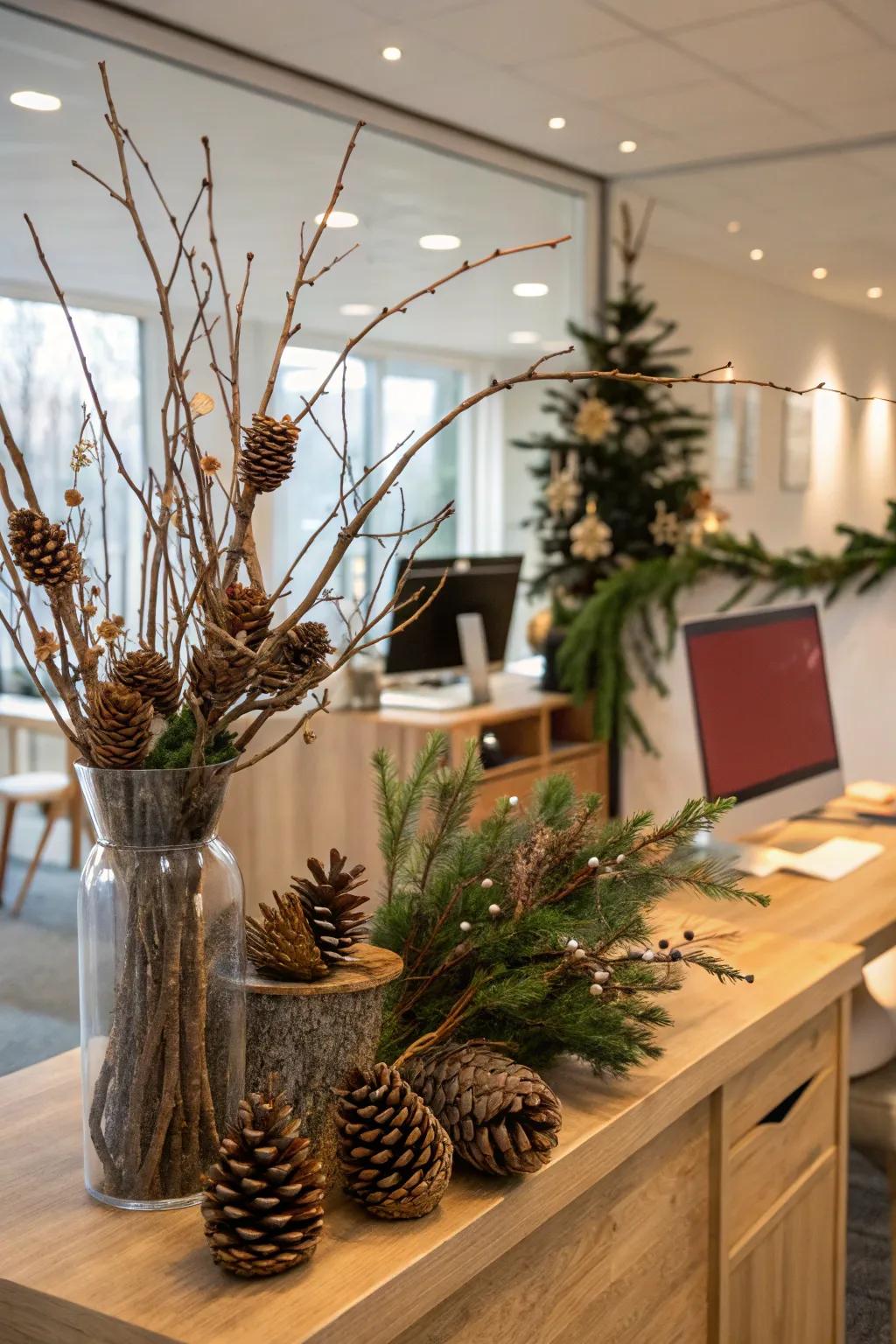 Nature-inspired décor brings an earthy touch to the festive spirit.