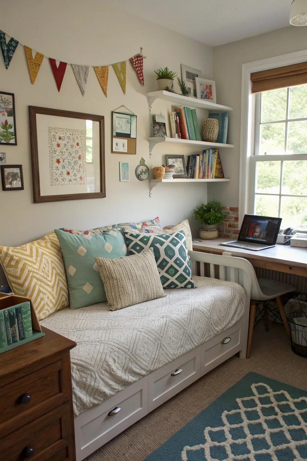 A daybed with personal touches makes your office uniquely yours.