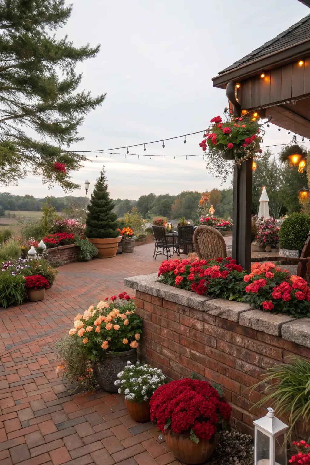 Periodic flora sustains the patio&rsquo;s freshness and charm