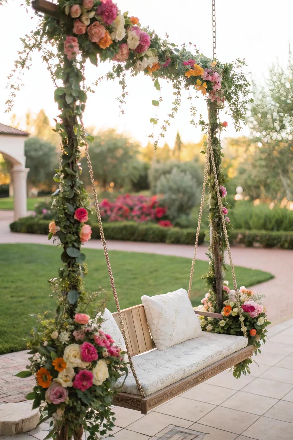 Craft romance with a bloom-adorned swing.