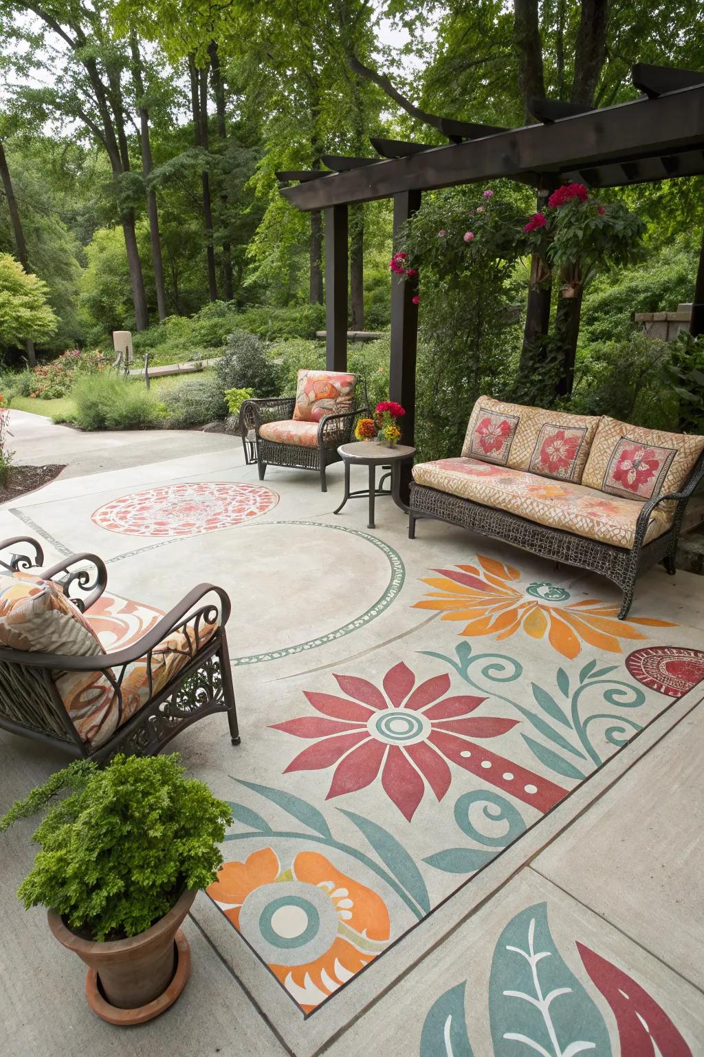 A cohesive patio design that seamlessly interweaves with outdoor furnishings.