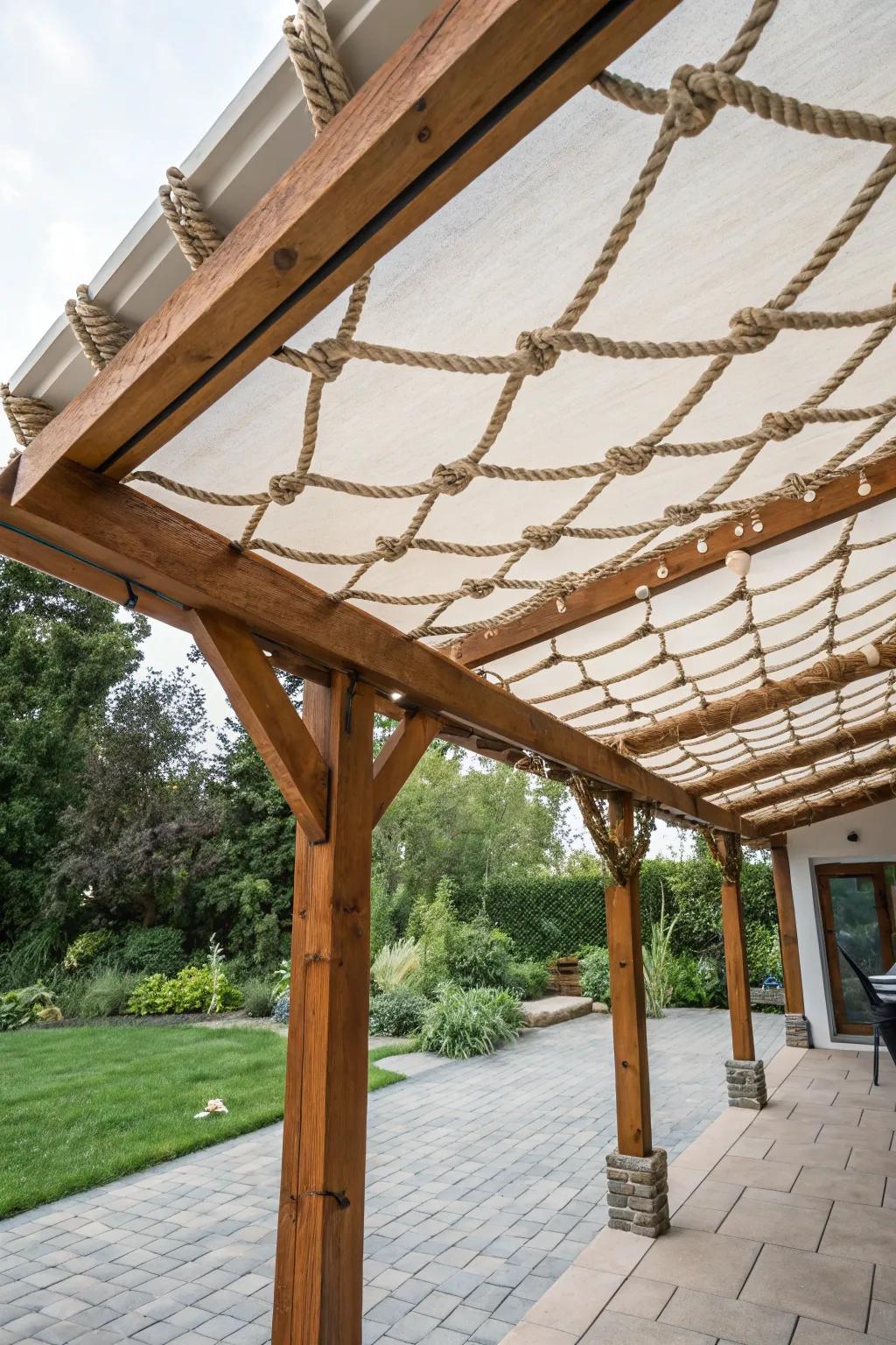 Rope and wood designs add nautical charm to rain protection.