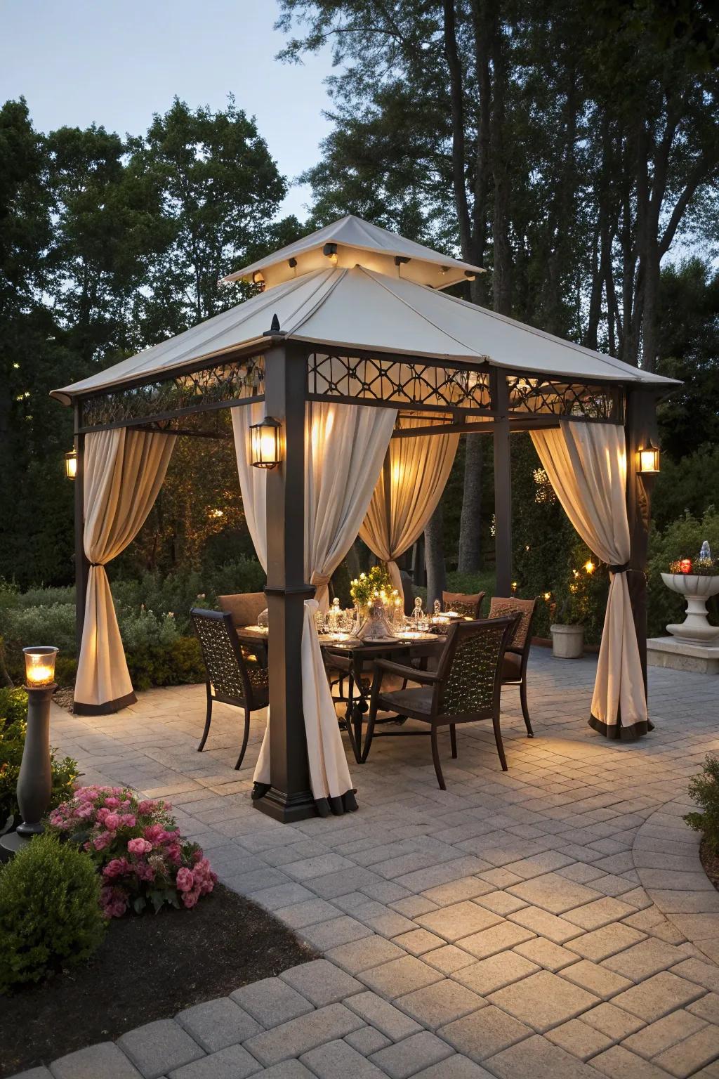 A gazebo gives style and cover for patio get-togethers.