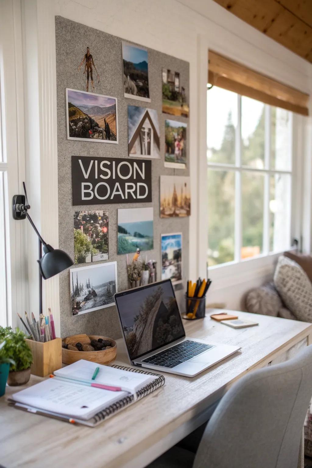 Visualize your dreams with an aspirational board photo display.