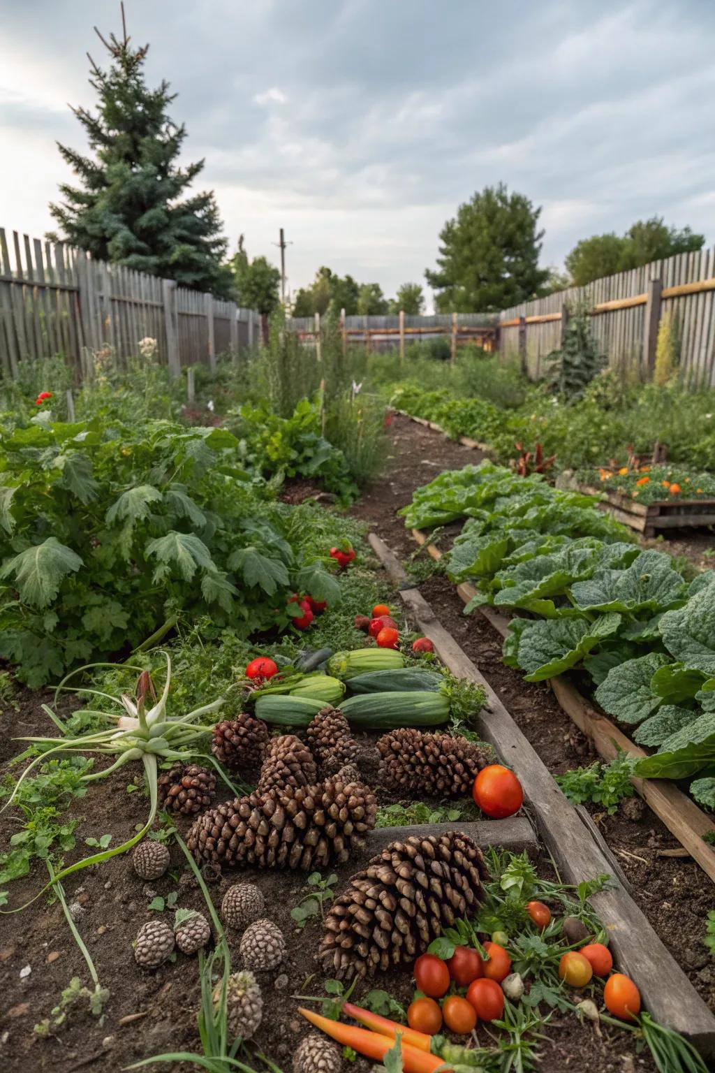 Pinecones naturally help keep garden pests away.