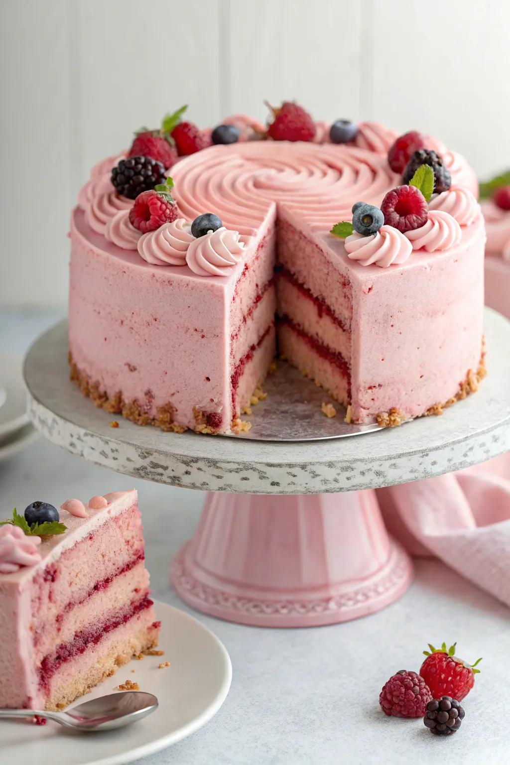 Rose velvet cake is a magnificent centerpiece for any dessert display.