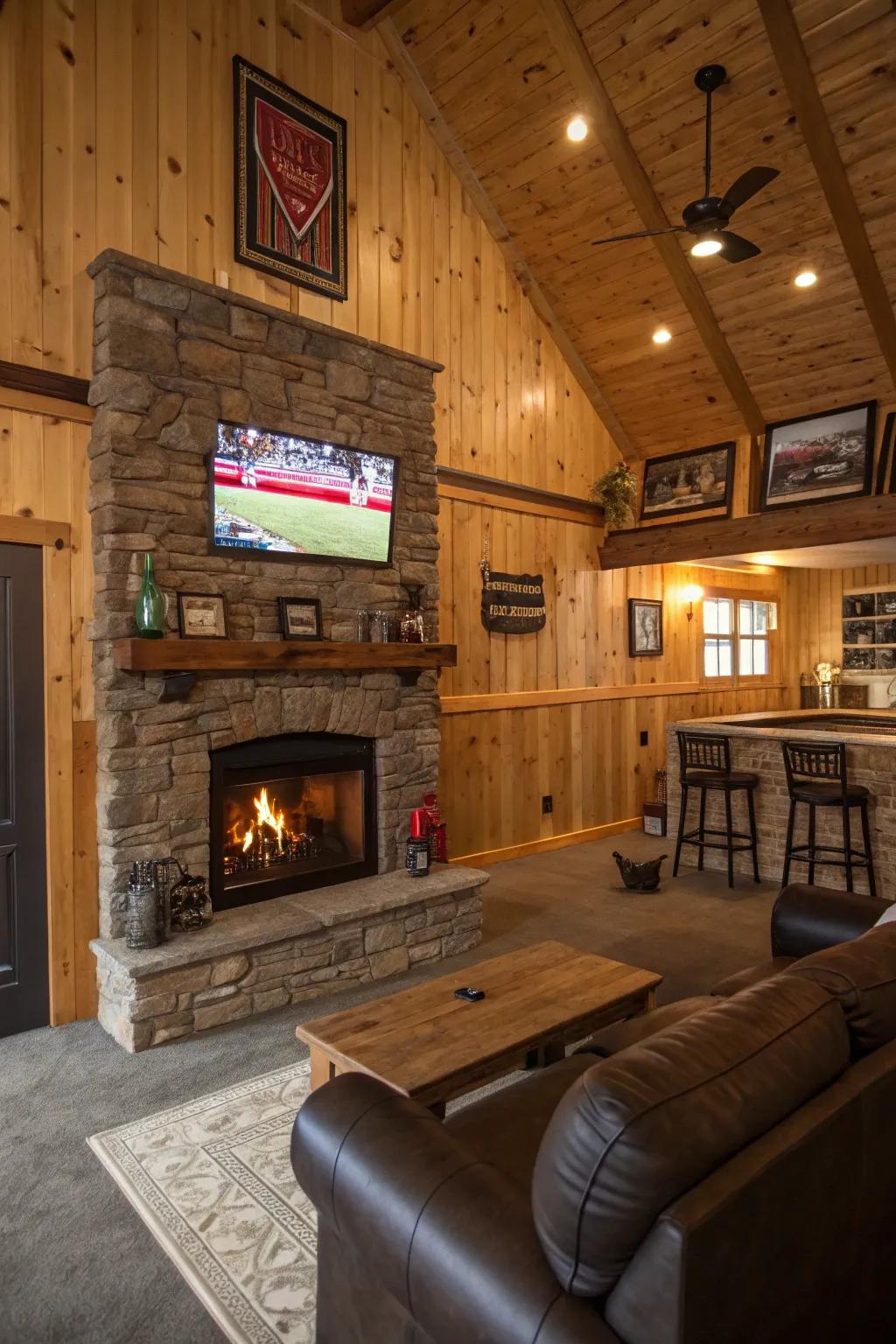 A fireplace serves as a warm and inviting focal element.