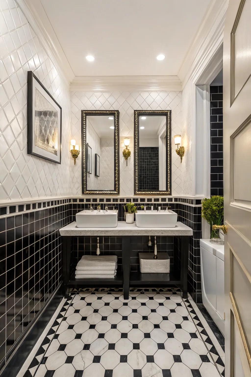 Black and white tiles offer timeless elegance and contrast.