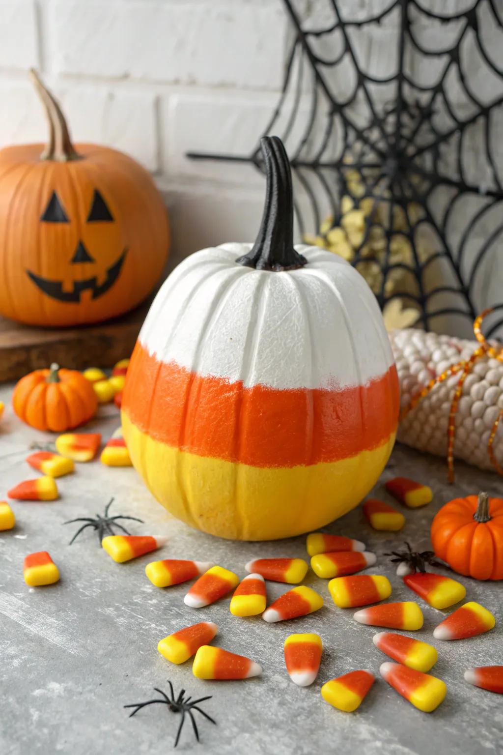 Candy corn pumpkins are a seasonal sweet sensation.