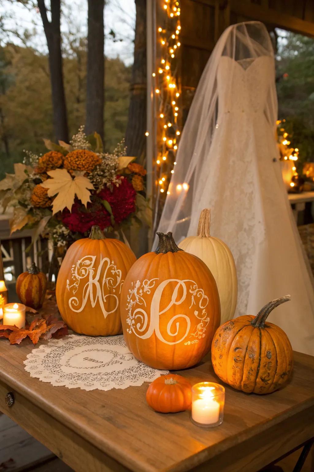 Personalized gourd monograms adding a unique touch to the decor.