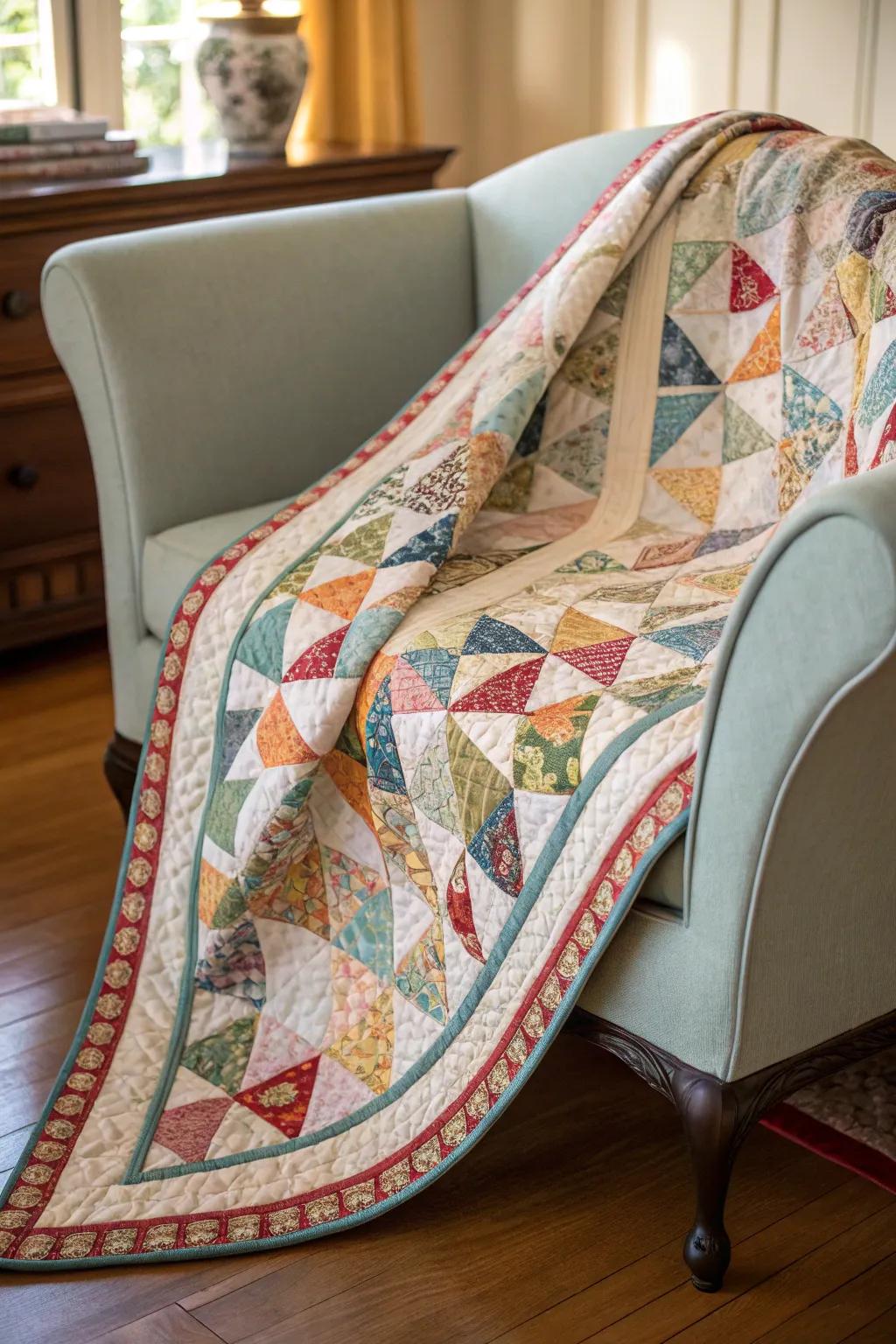 Oblique wrap extends suppleness for quilts presenting undulations.