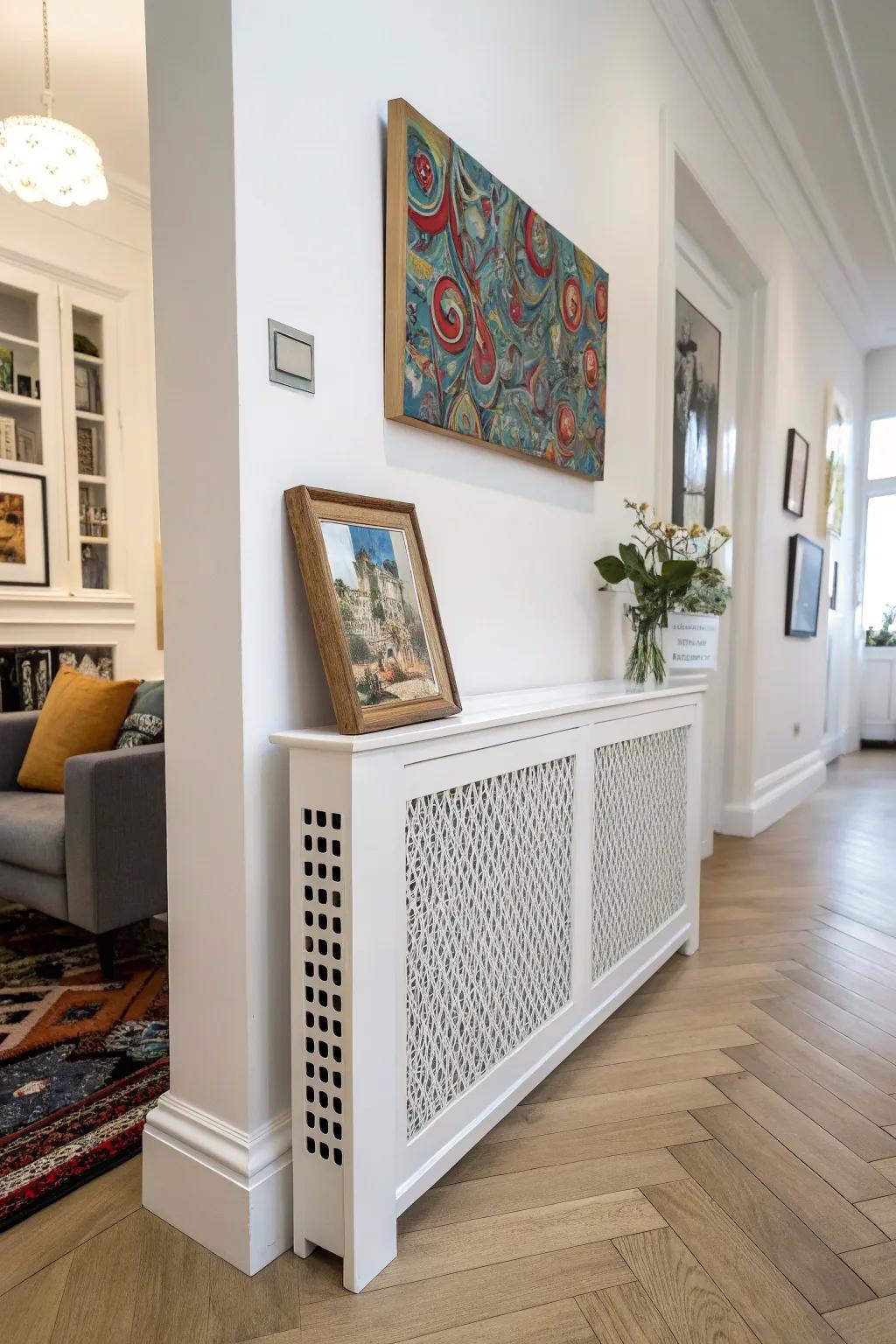 A magnetic artwork enclosure provides a flexible and changeable visual.