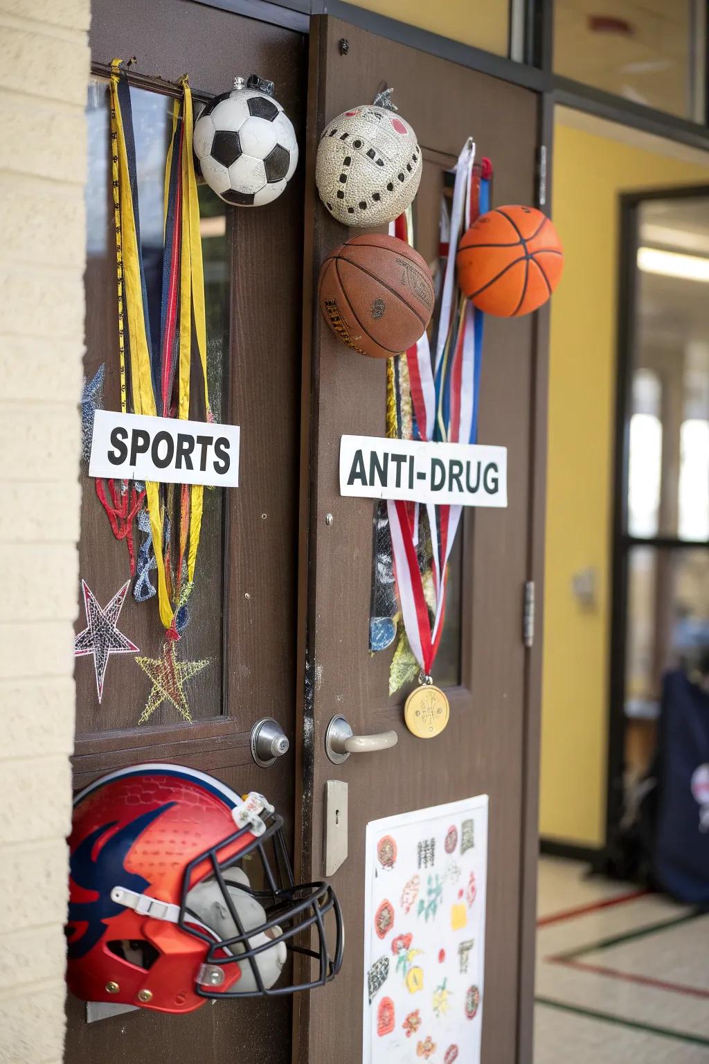 Promote the theme of vigor and wellness through an athletics-focused doorway.