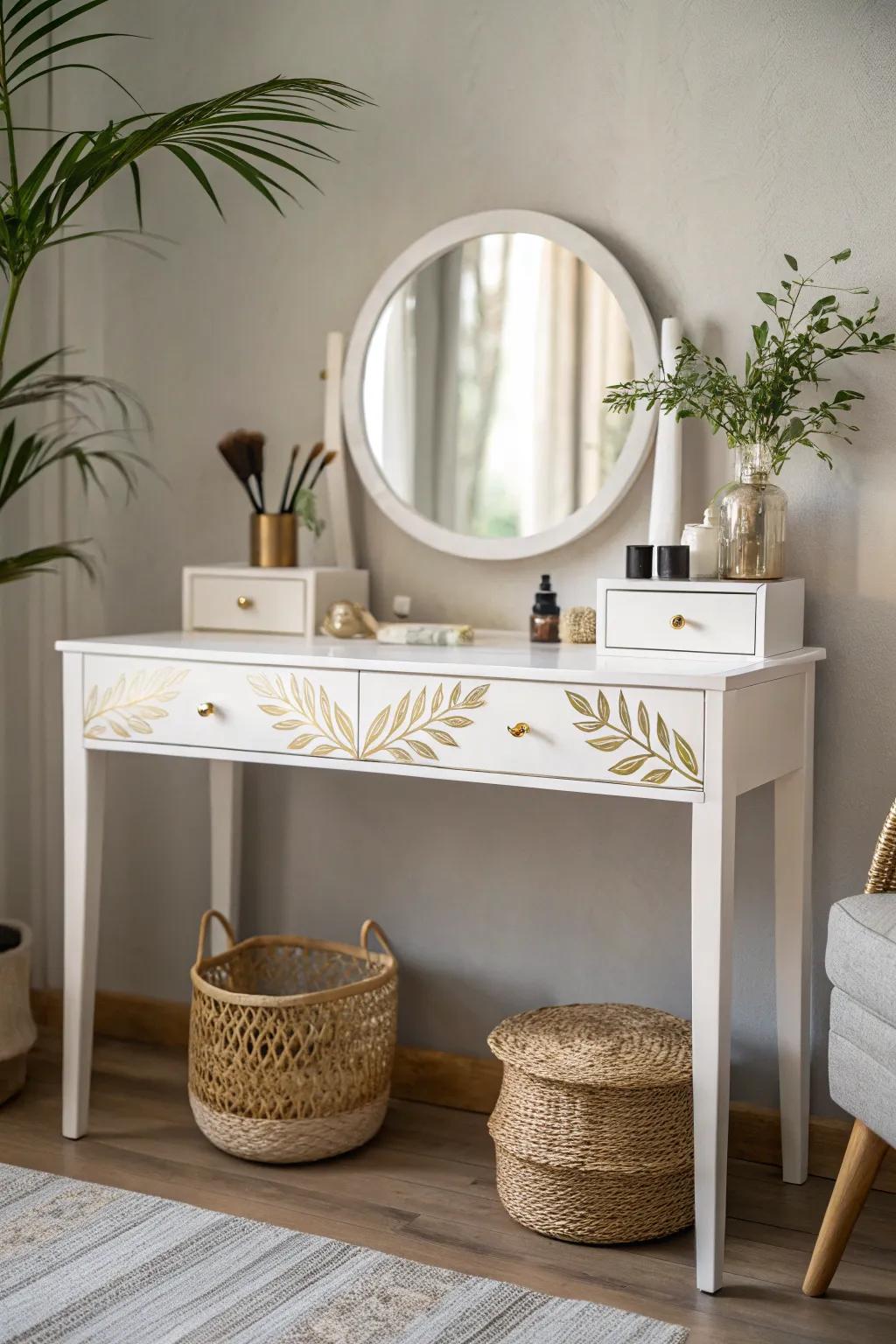 Transform your space with a touch of gold elegance. ✨ #ScandinavianChic #BohoBeauty #VanityGoals