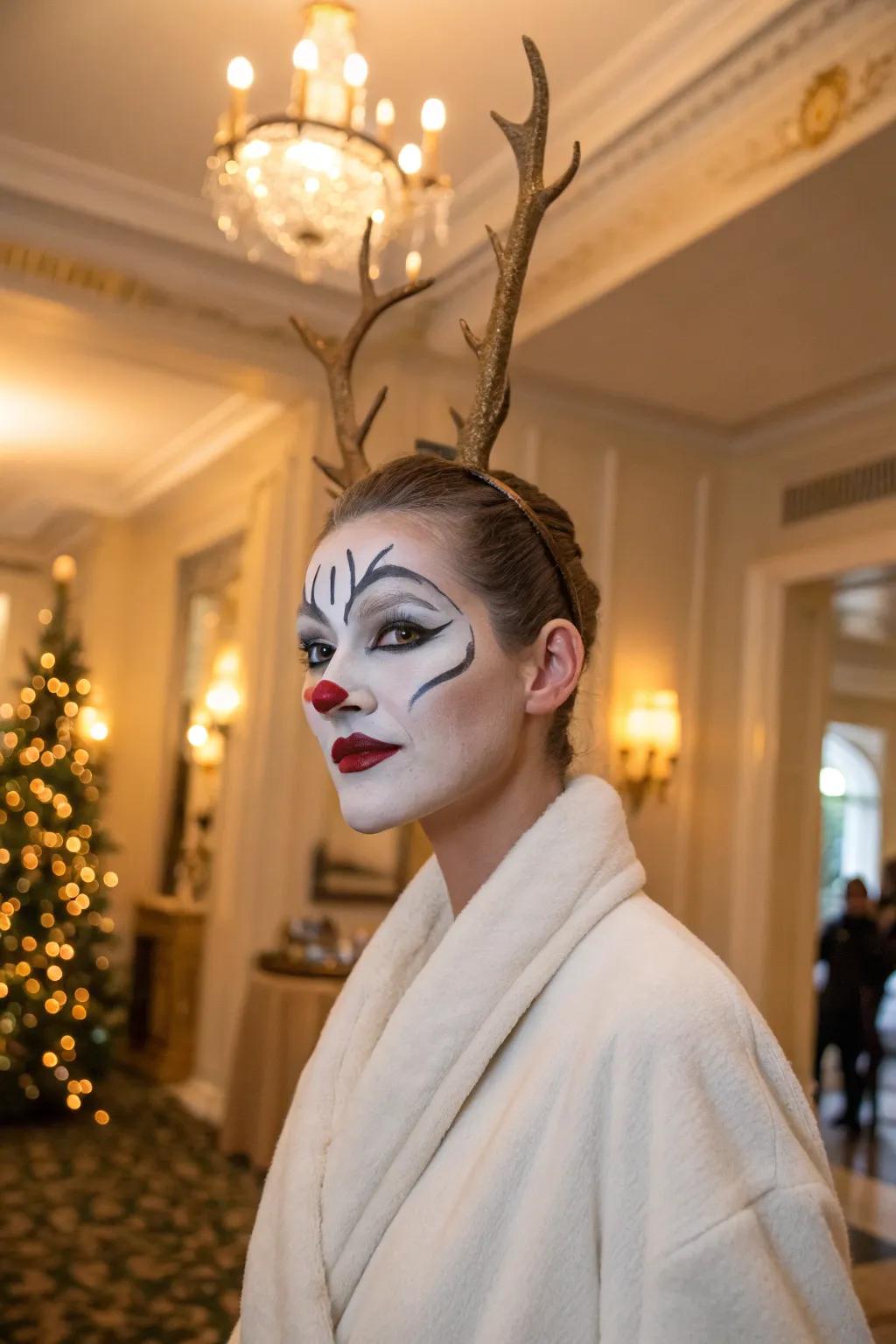 Sophisticated silhouettes append elegance to your reindeer face artistry.