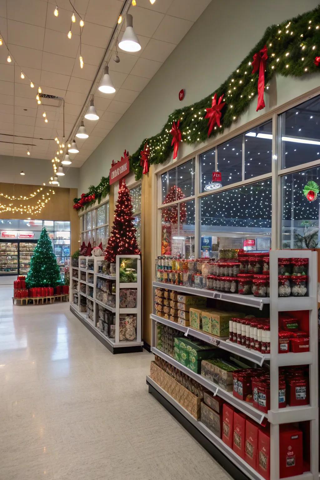 Themed lighting enhancing the store's seasonal promotions.