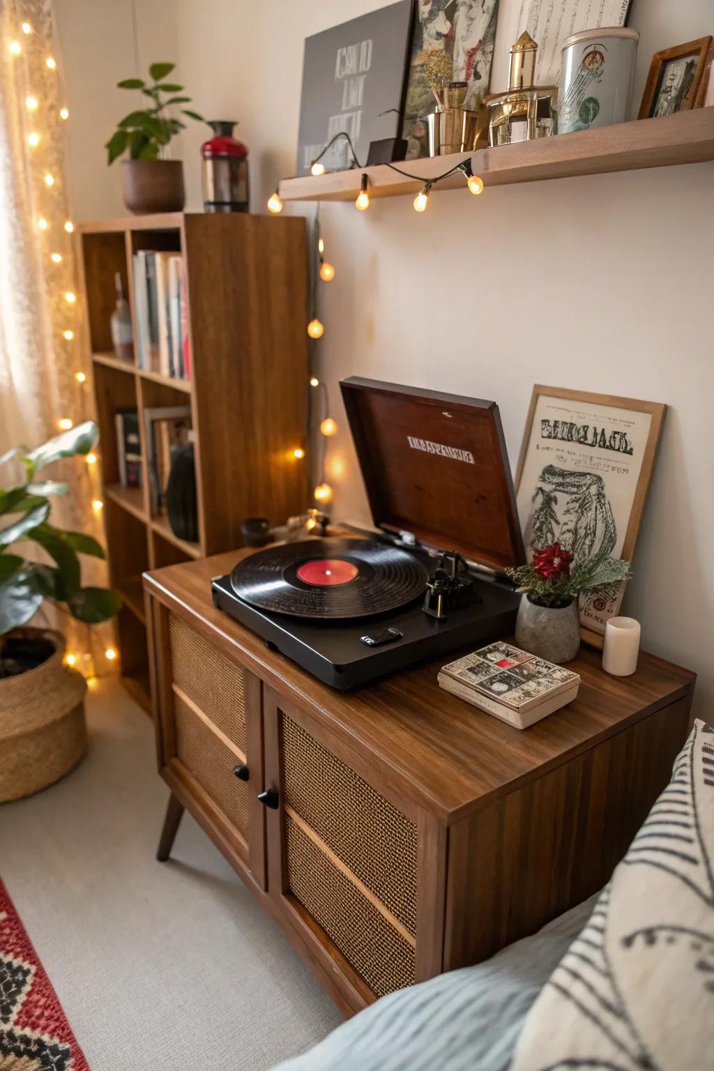 Record player adds music and nostalgia.