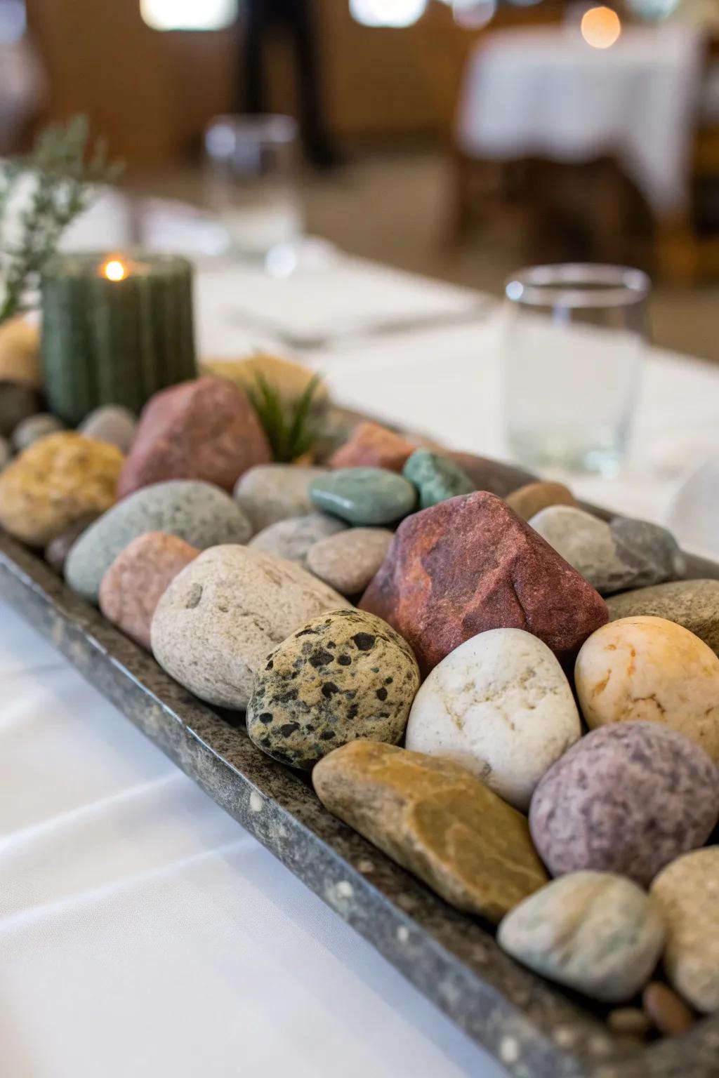 A nature-inspired centerpiece with stones