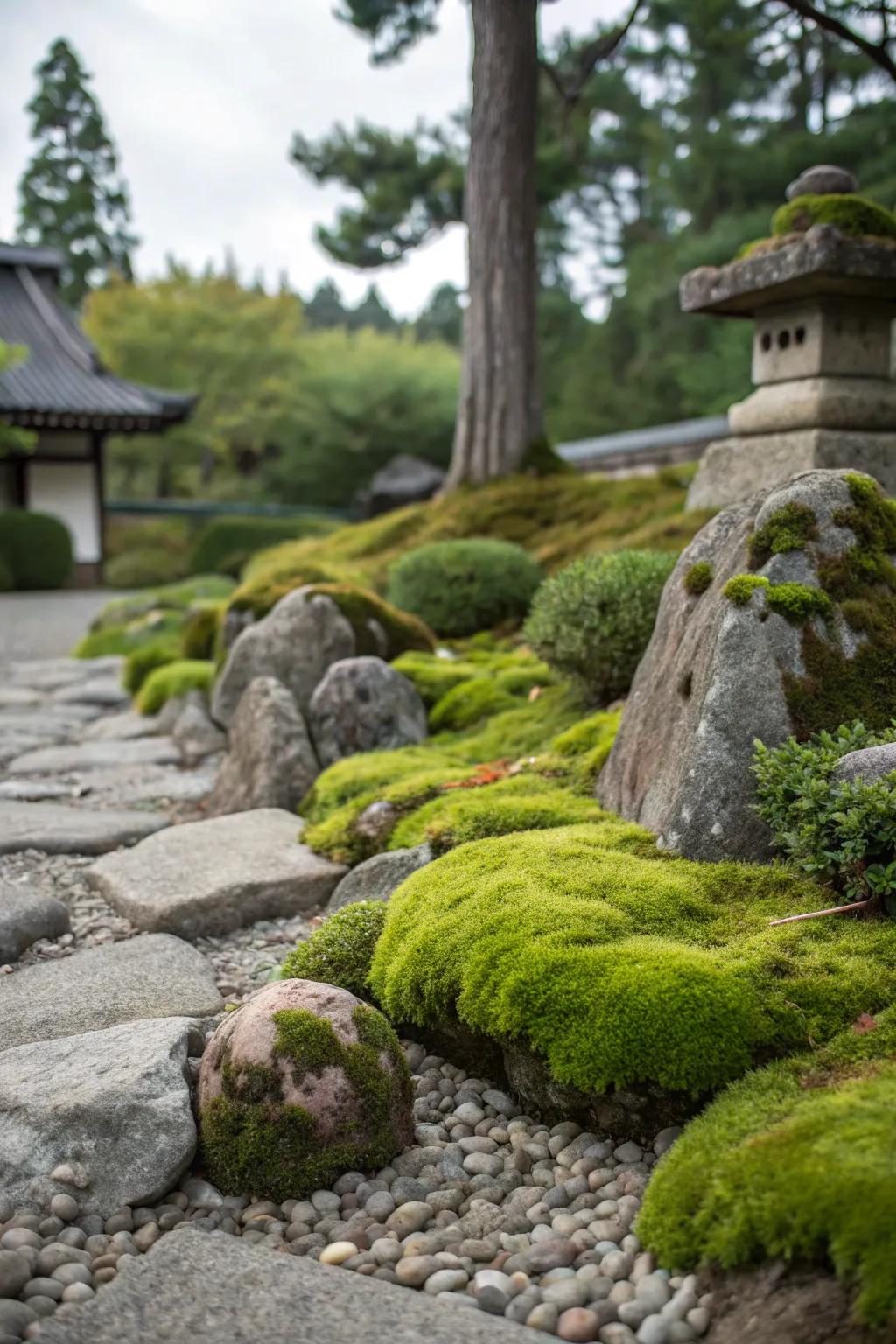 Lichen adds a layer of texture while softening the look of the rocks.