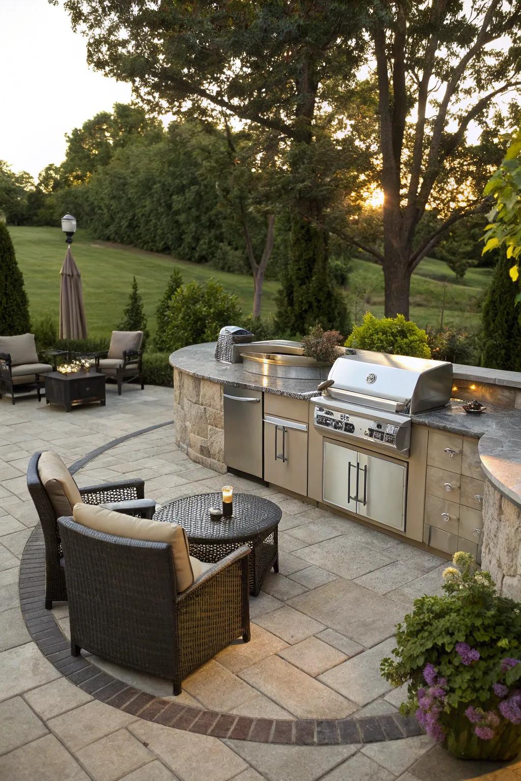 An outdoor kitchen revamps this patio into a hub for entertainment.
