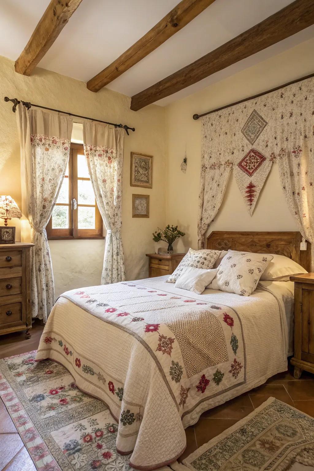This antique bedroom gains visual appeal from designs.