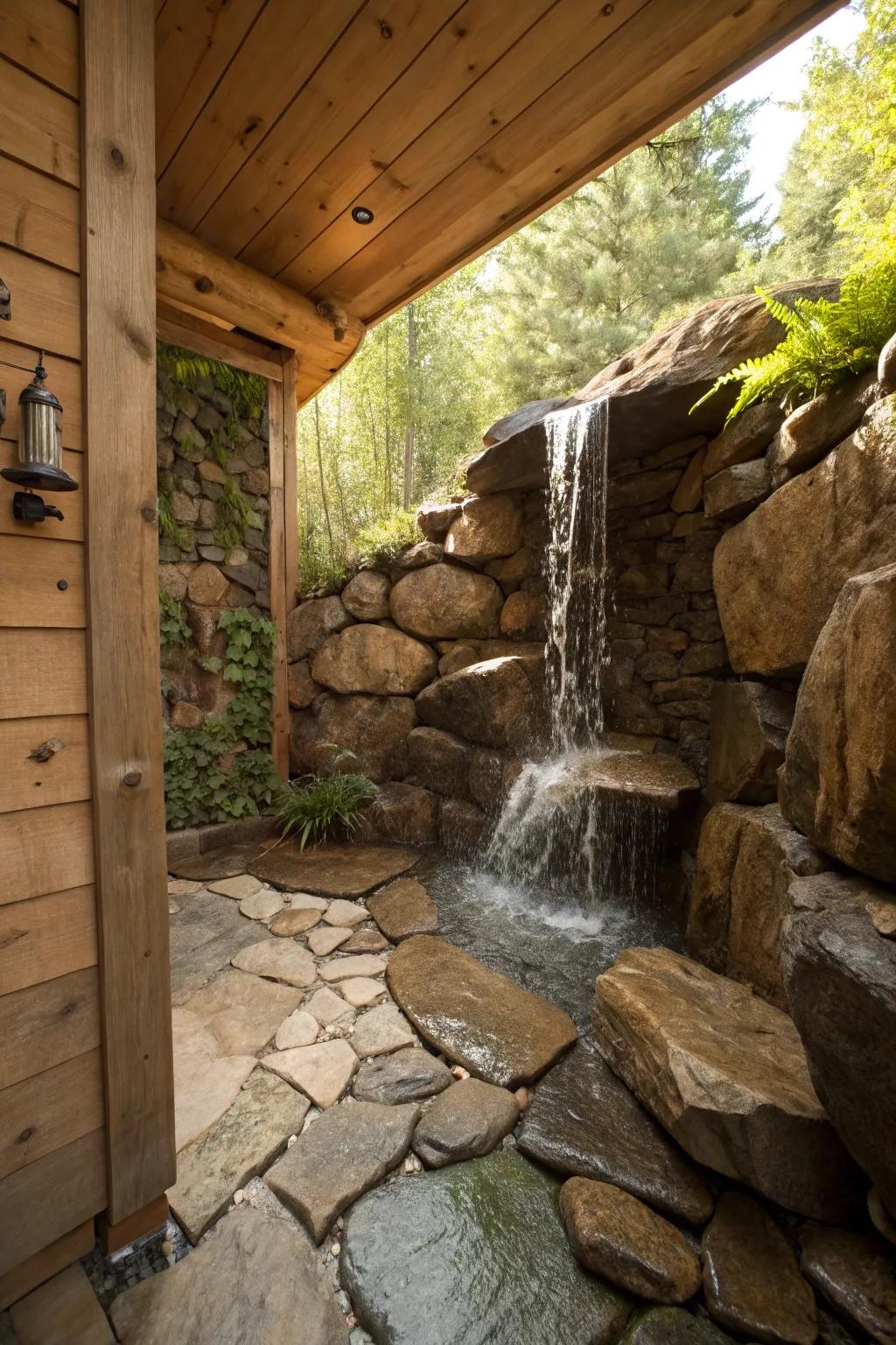 Cascade elements enrich the rustic experience.