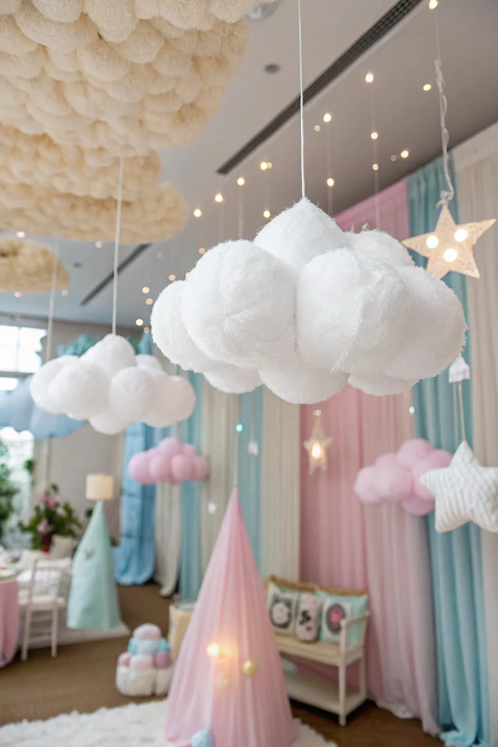 Float away with a whimsical cloud-themed selfie station.