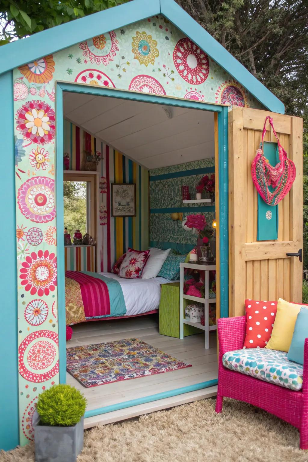 Bold colors inject energy and personality into your shed bedroom.