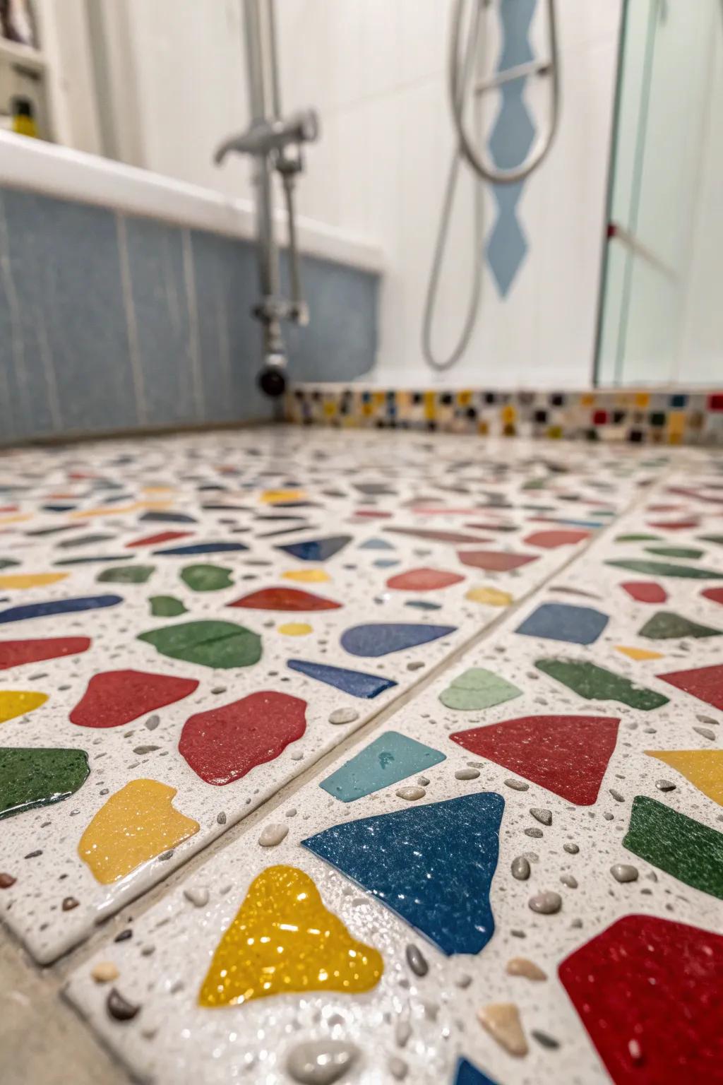 Terrazzo floors append a burst of vibrancy and texture to your shower.