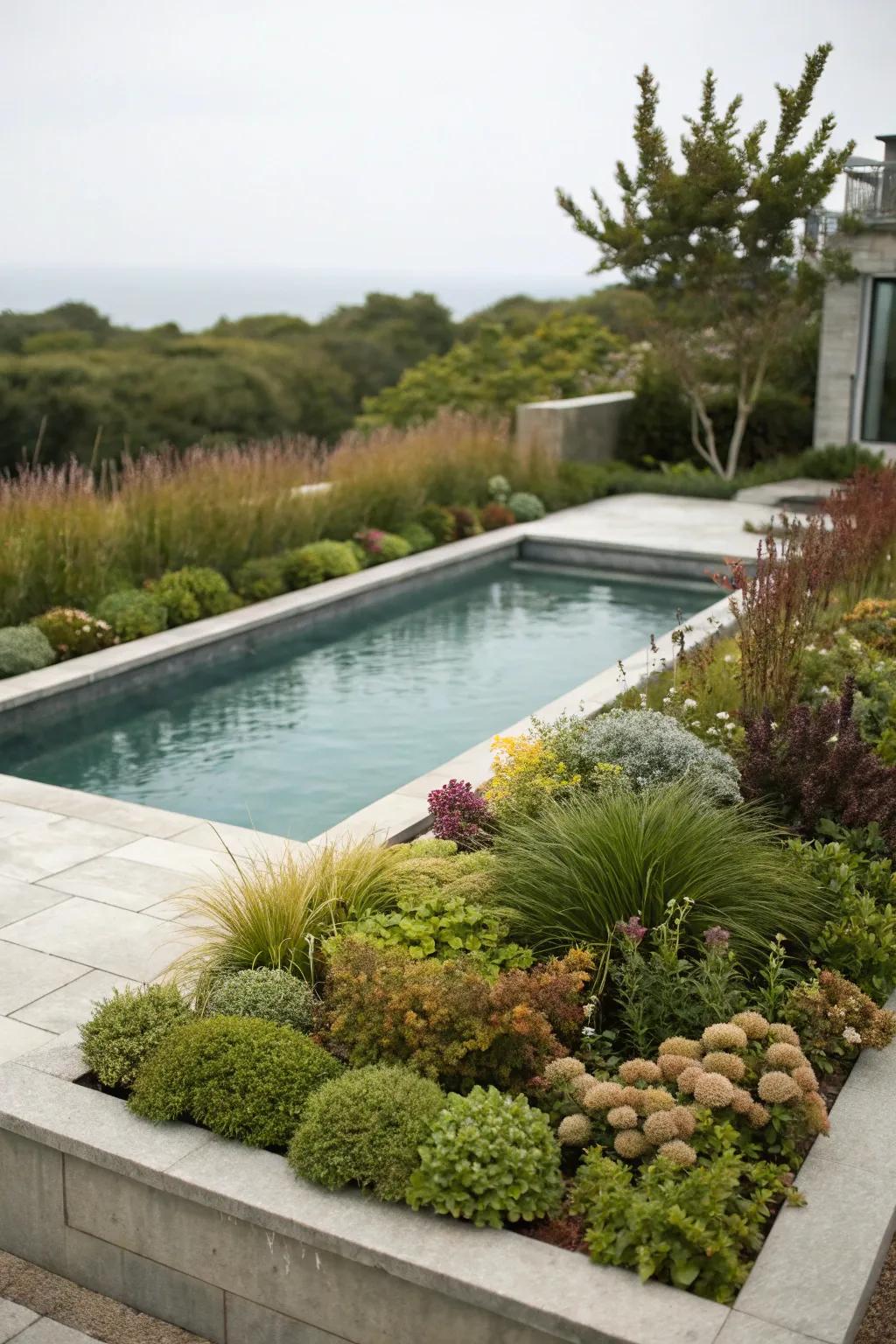 Layered planting enriches the pool landscape with depth and texture.