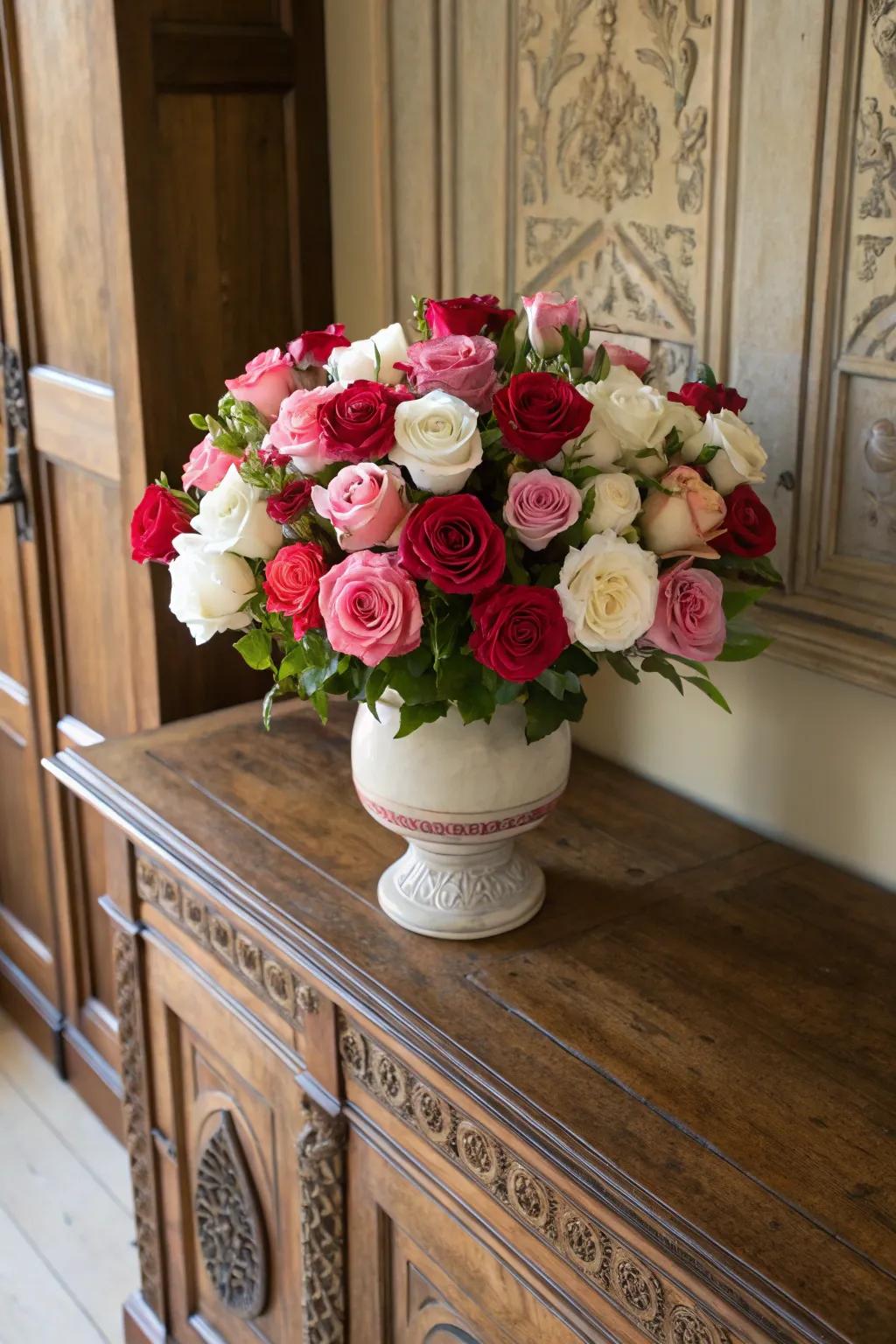A variety of roses mixed for a textured arrangement.