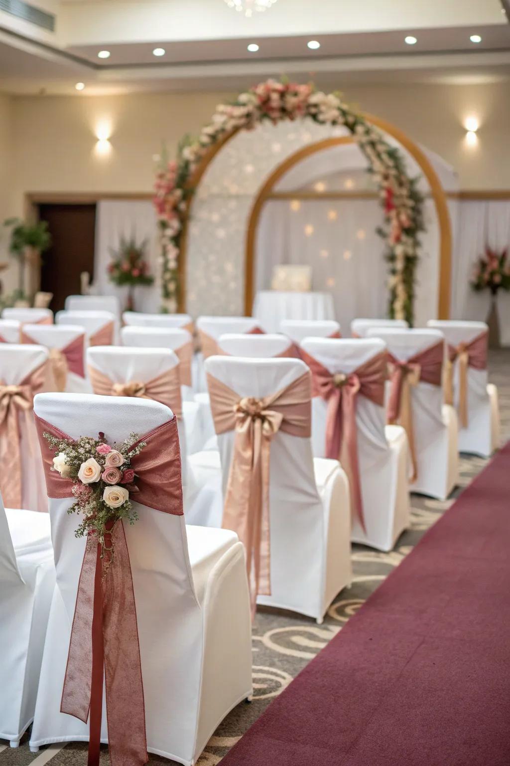 Elegant chair ribbons add a touch of class.